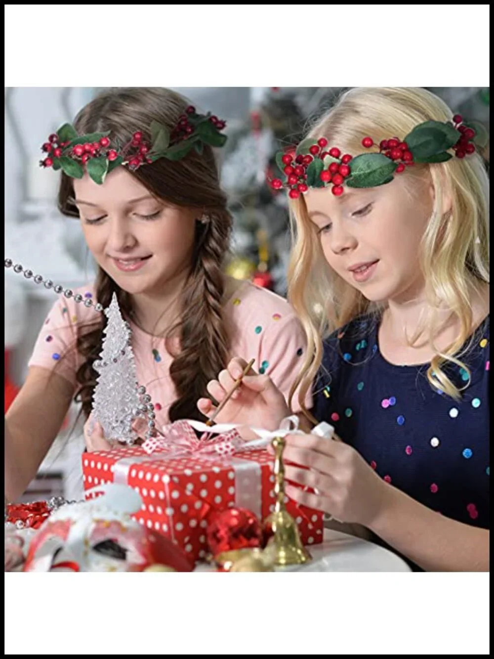 2 Pack Adjustable Christmas Berry Headband Hair Crown Ribbon Wrap
